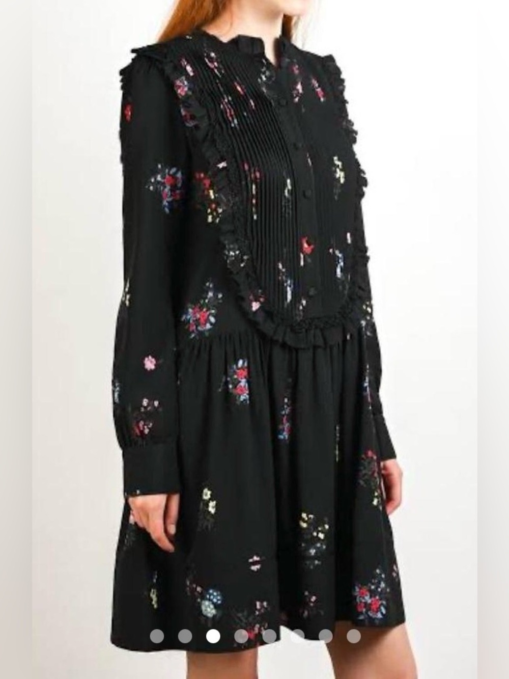 Erdem X H&M Black Floral Pleated Pin Tuck Front Button Dress Size 10